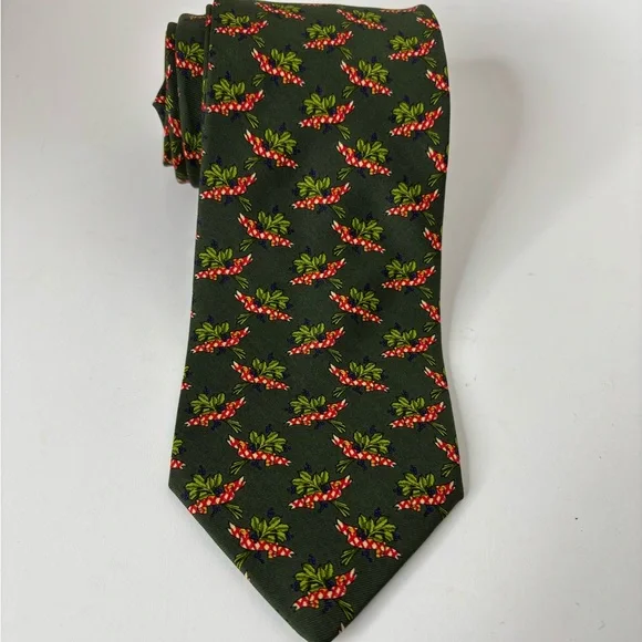 Vintage Brooks Brothers Silk Men's Tie Floral Green Blue Flowers Red Ribbon USA - Picture 5 of 9